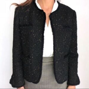 Ann Taylor Black Tweed Collarless Blazer